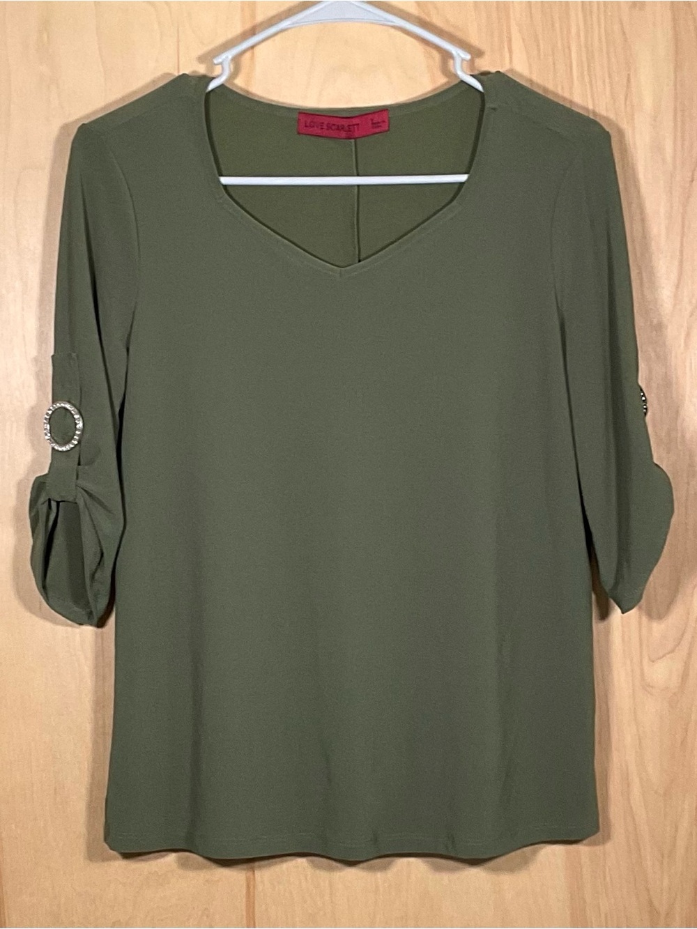 Love Scarlett Olive Green Stretch Blouse - EUC
